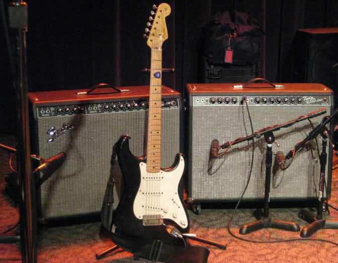 Fender Stratocaster on a stage.
