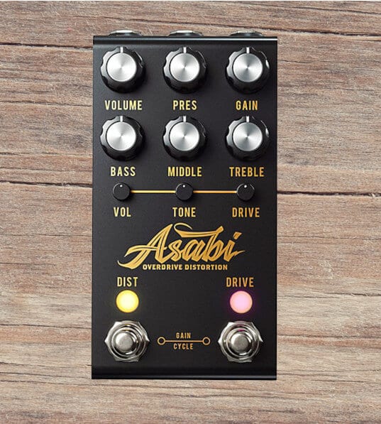 Asabi Distortion Pedal on a Table.